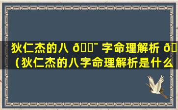 狄仁杰的八 🐯 字命理解析 🐒 （狄仁杰的八字命理解析是什么）